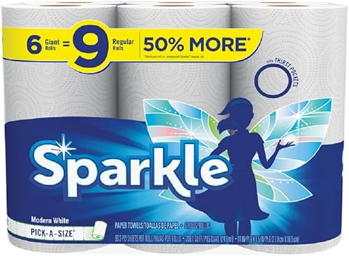 Sparkle Toallas de papel, 6 rollos gigantes, blanco moderno, tamaño Pick-A-Size, 6 9 rollos regulares