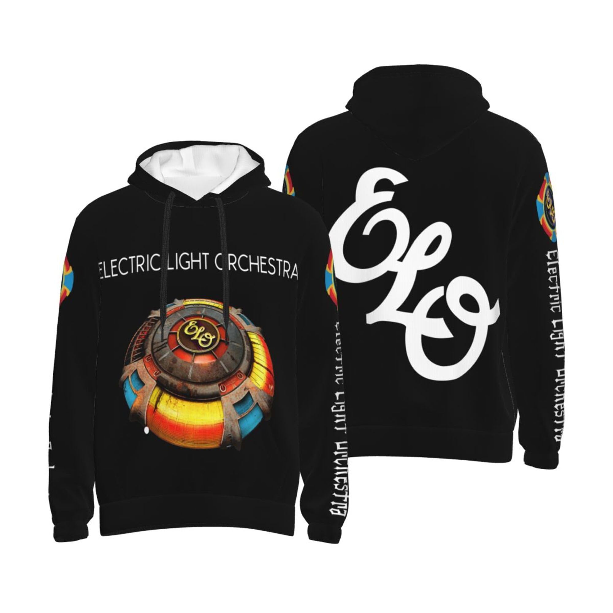 Mzpqdkslk Men's Black Plain Pullover Hoodie Electric Hoody Neck Hooded Top El*O For Light Orches*Tra Hooded Sweatshirts