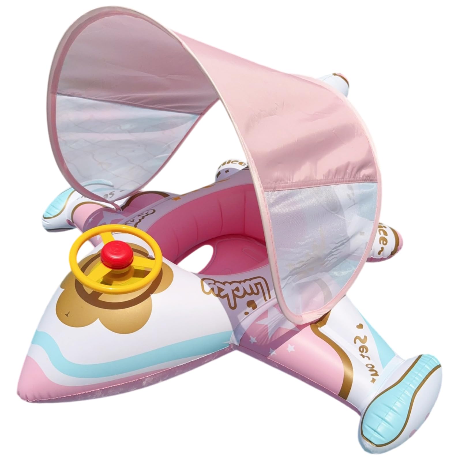 Baby Pool Float With Canopy, Inflatable Plane Kids Floating Rings with UV Sunshade Canopy, PVC Float Trainer for Babies and Kids, Perfect Swim Pool for Boys and Girls