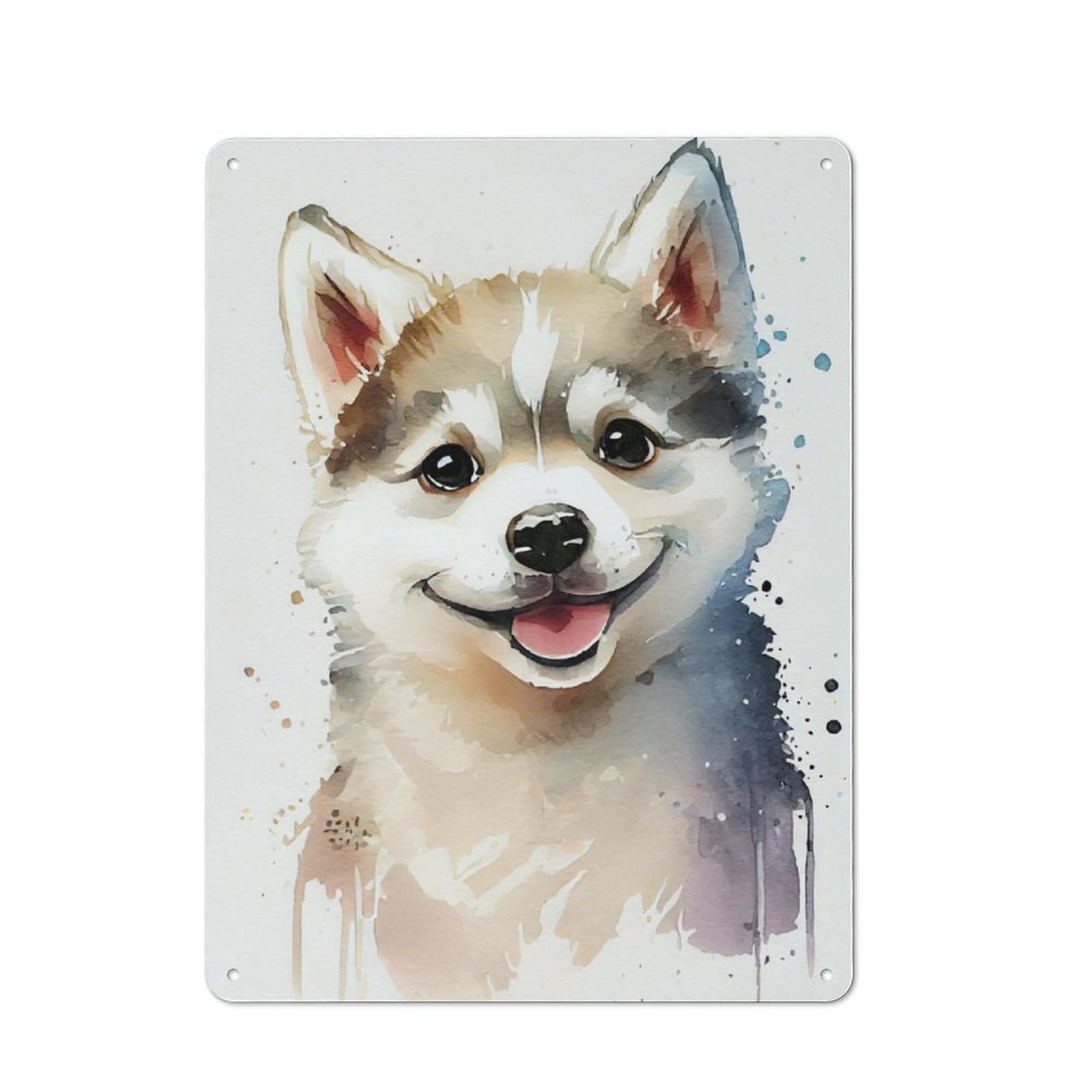 Junmoney Husky Cute Watercolor Tin Sign 40X30cm With For Home Bar Wall, Rustic Decor, For Kitchen, Dining Room And Home Bar Wall Decor