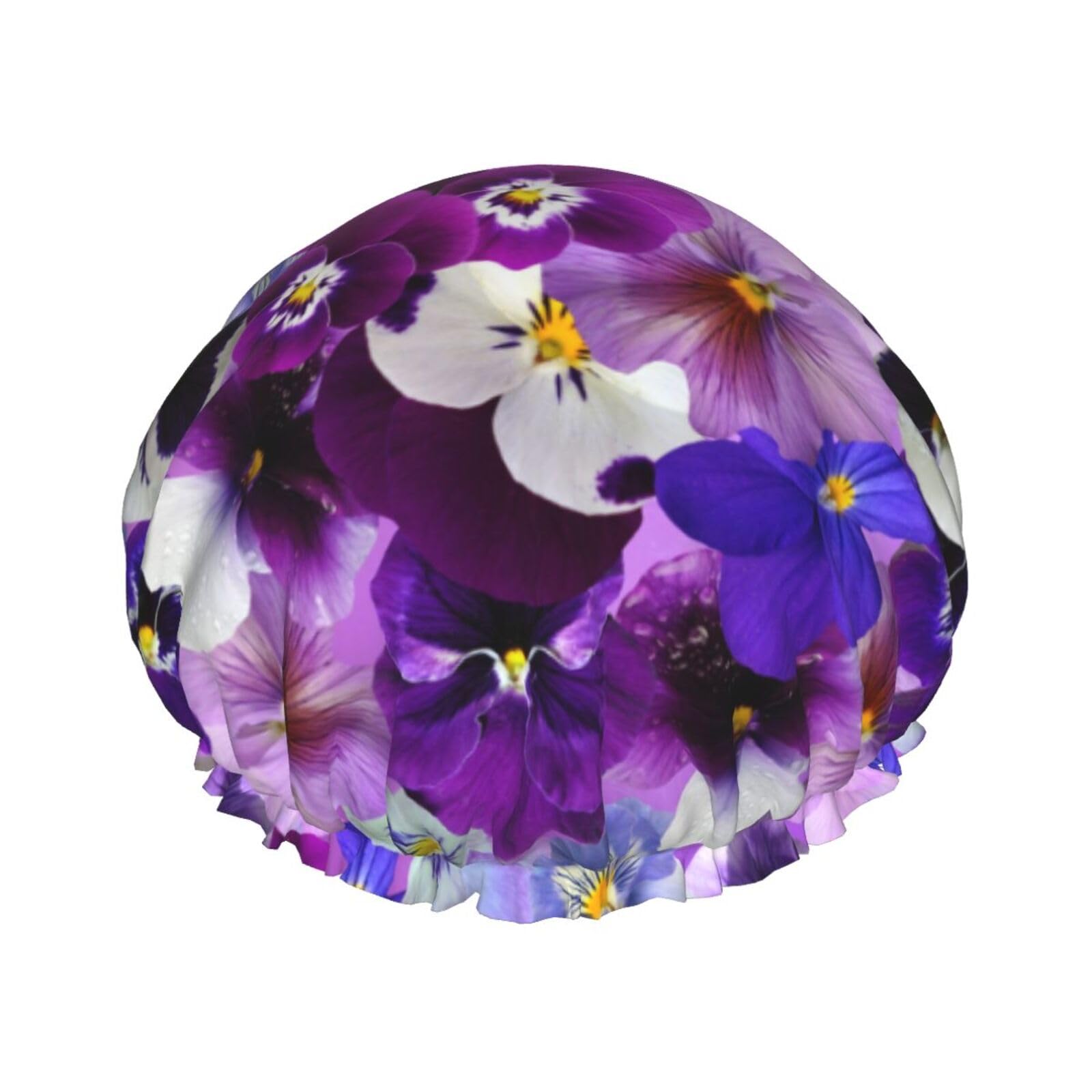 Wurton Gorro de ducha reutilizable con estampado de flores moradas, suave para mujer, doble capa impermeable