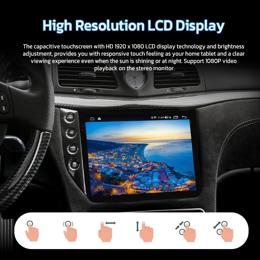 aoonav car radio display showing a high-resolution image and touch gestures