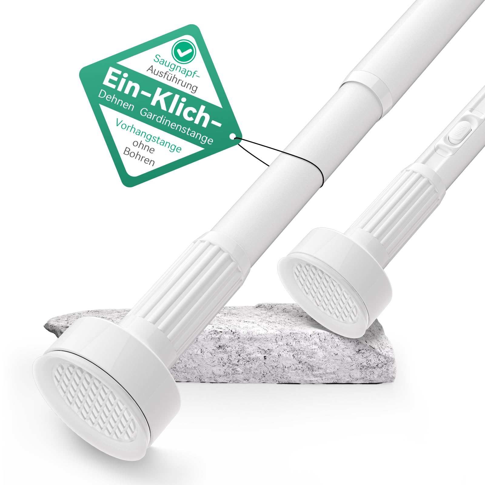 VECTO No Drill Shower Curtain Poles 70-120cm Curtain Rod Adjustable Telescopic Tension Rod 32MM Quick Fit White Shower Curtain Rail for Bath,Closet,Wardrobe,Door,Kitchen,Windows,Tool-Free Installation