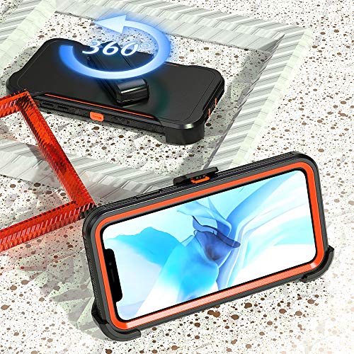 Coque de protection rigide iPhone 12 antichoc noire orange avec clip - 5