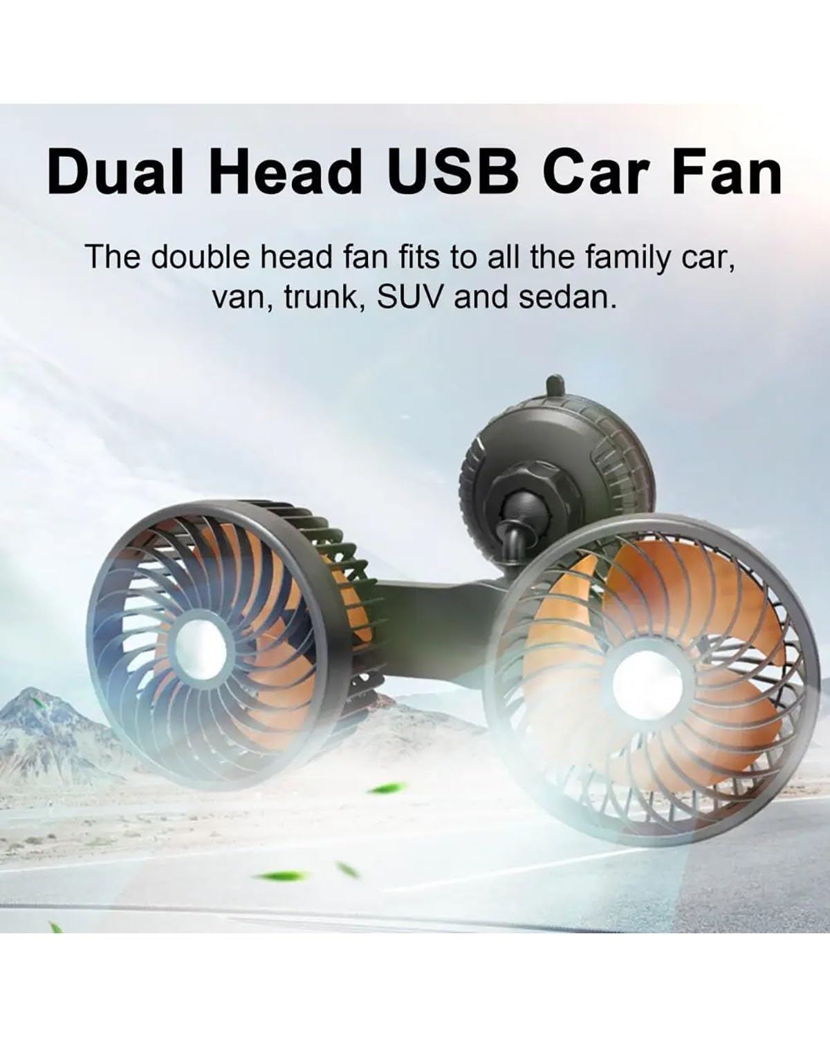 Fan Voiture Ventilateur Voiture avec Grande Ventouse Silencieux 3 Vitesses Rotation 360 Degrés 12V 24V pour Tableau Bord Refroidissement Automobile 1 Pièce Ventilateurs Auto(USB Charging)