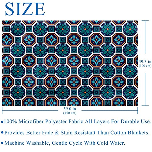 Couverture géométrique et fleurs Talavera verte en plaid chaud 150x100 cm - 6
