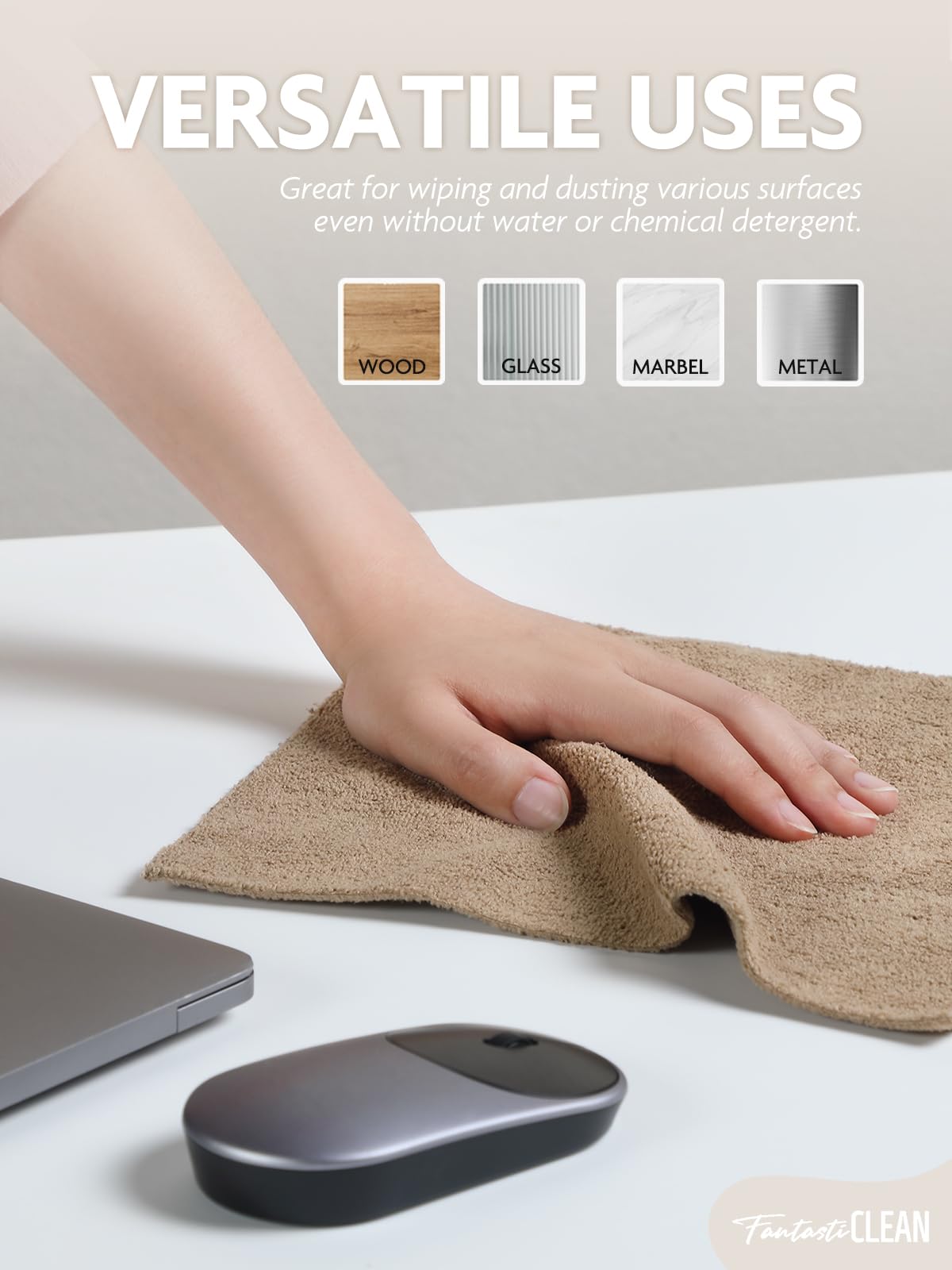 Fantasticlean Abreißbares Geschirrtuch, 80 Blatt, 4 Rollen, 25,4 x 25,4 cm, wiederverwendbare waschbare Küchentücher, super saugfähige Mikrofaser-Reinigungstücher (Rosa, Grau, Beige, Hellbraun)