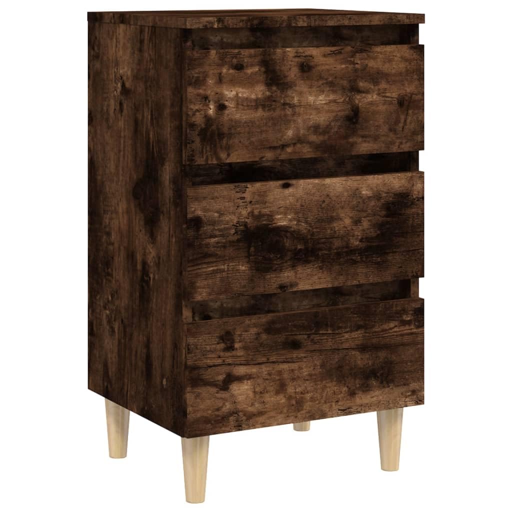 Stolik nocny z litego drewna dębowego dymu 40 x 35 x 69 cm, stolik nocny, stolik nocny, stylowy i funkcjonalny design, aby stylowo udekorować sypialnię