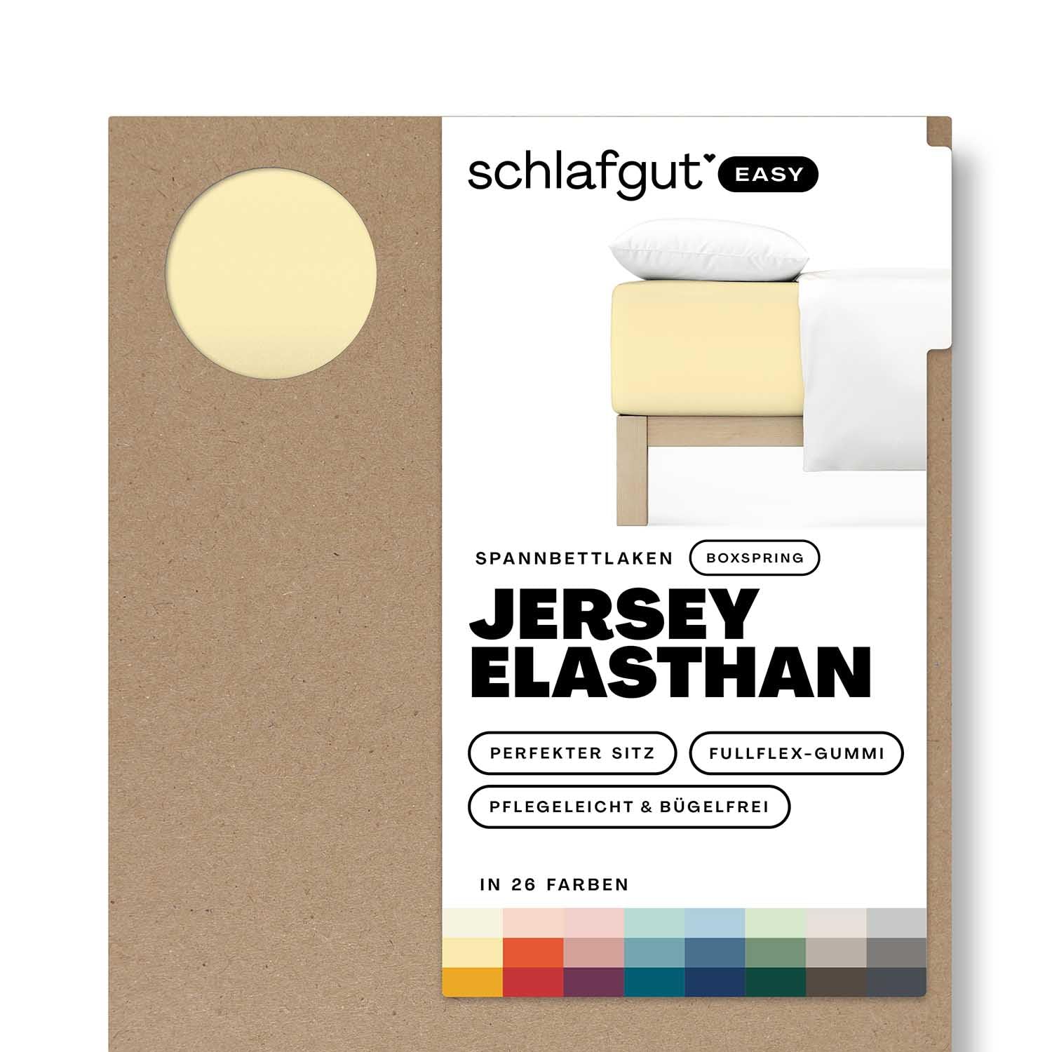 Schlafgut Easy Jersey Elasthan Boxspring Spannbettlaken 90x190 bis 100x220 Yellow Mid, Spannbetttuch aus superweicher Baumwolle mit Elasthan