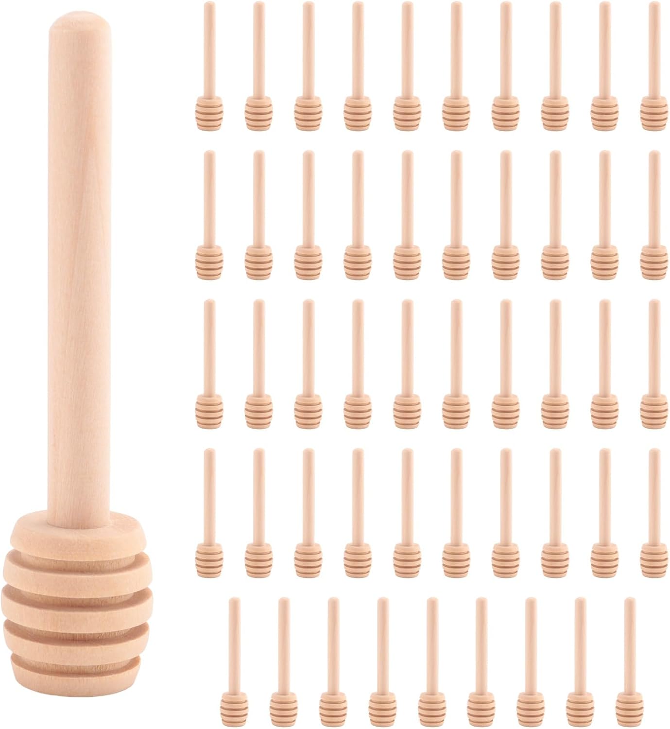 50 Pack of Mini 3 Inch Wood Honey Dipper Sticks, Individually Wrapped, Server Compatibility with Jar Dispenser Drizzled, Wedding Party Favors