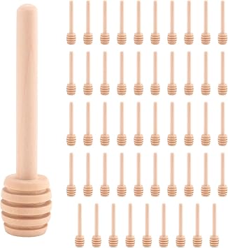 50 Pack of Mini 3 Inch Wood Honey Dipper Sticks, Individually Wrapped, Server for Honey Jar Dispenser Drizzled Honey, Wedding Favors