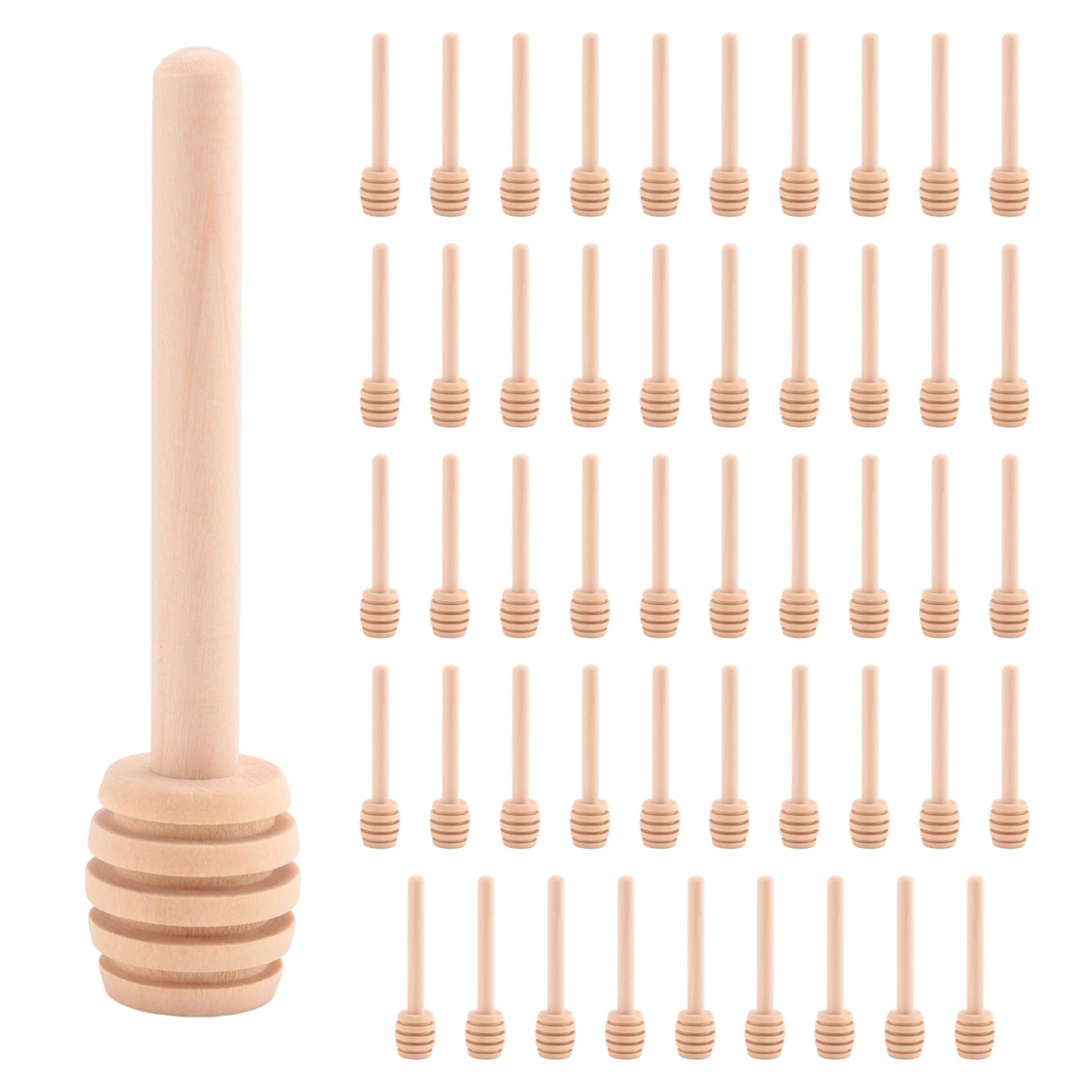 Lot de 50 mini bâtons de miel en bois emballés individuellement, serveurs pour verre à miel, fête de mariage