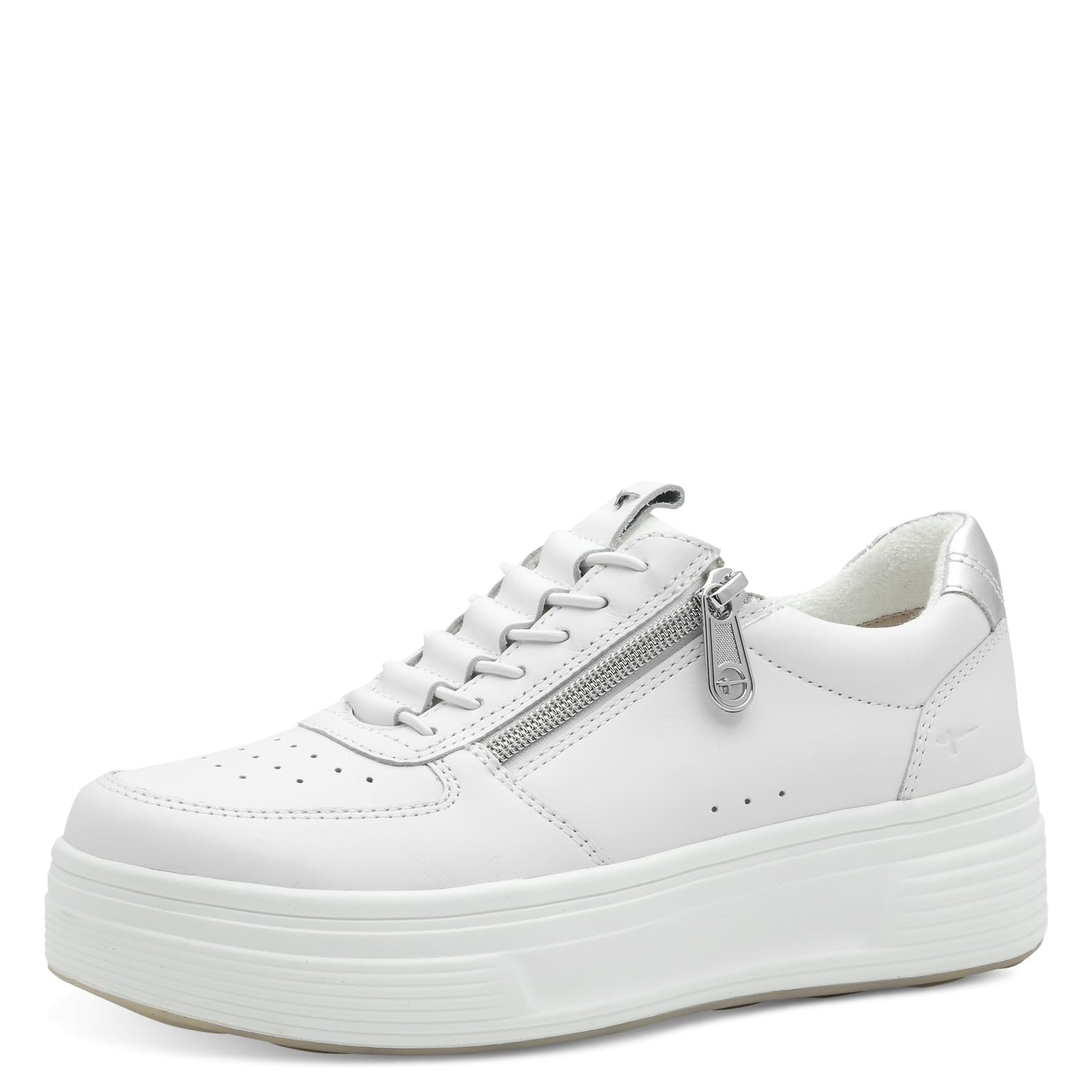 Tamaris Comfort Women’s Platform Sneakers with Zip Comfortable, White/Silver, 7,5 UK