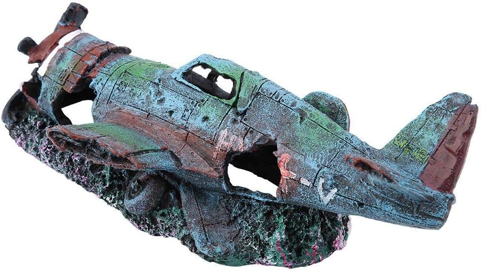 Pssopp Aquarium Ship Decorations, Fish Tanks Airplane Ornament Sunken Submarine Decoration for Fish Lifelike Shipwreck Aquarium Ornament Landscape Decor