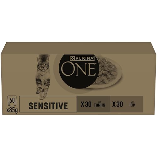 Purina One Sensitive - Comida húmeda para Gatos Adultos, 60 bolsitas de 85