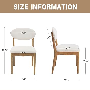 ROCITY White Upholstered Dining Chairs Set of 2 Wood Dining Room Chairs Farmhouse Boho Kitchen Chairs Linen Fabric Natural Oak Wood