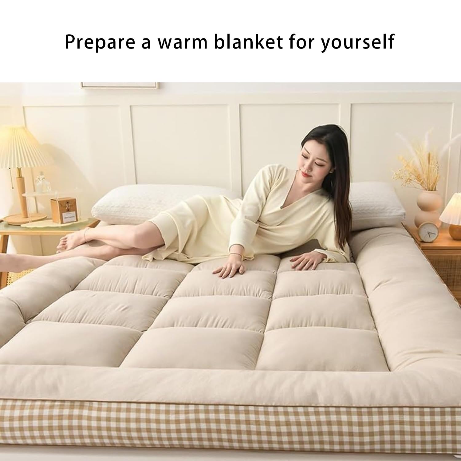 Extra dicke japanische Futon-Matratze, faltbares Bodenbett für Camping, Matte, traditionelle Isomatte, blau, 180 x 200 cm, bequeme und tragbare Bodenmatratze