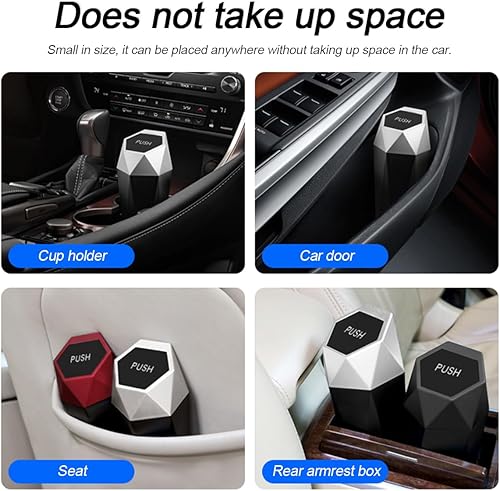 Miniatura 5 de BLAU GRUN Basurero para automóvil, mini cubo de basura portátil con tapa, diseño de diamante a prueba de fugas, pequeño cubo de basura impermeable