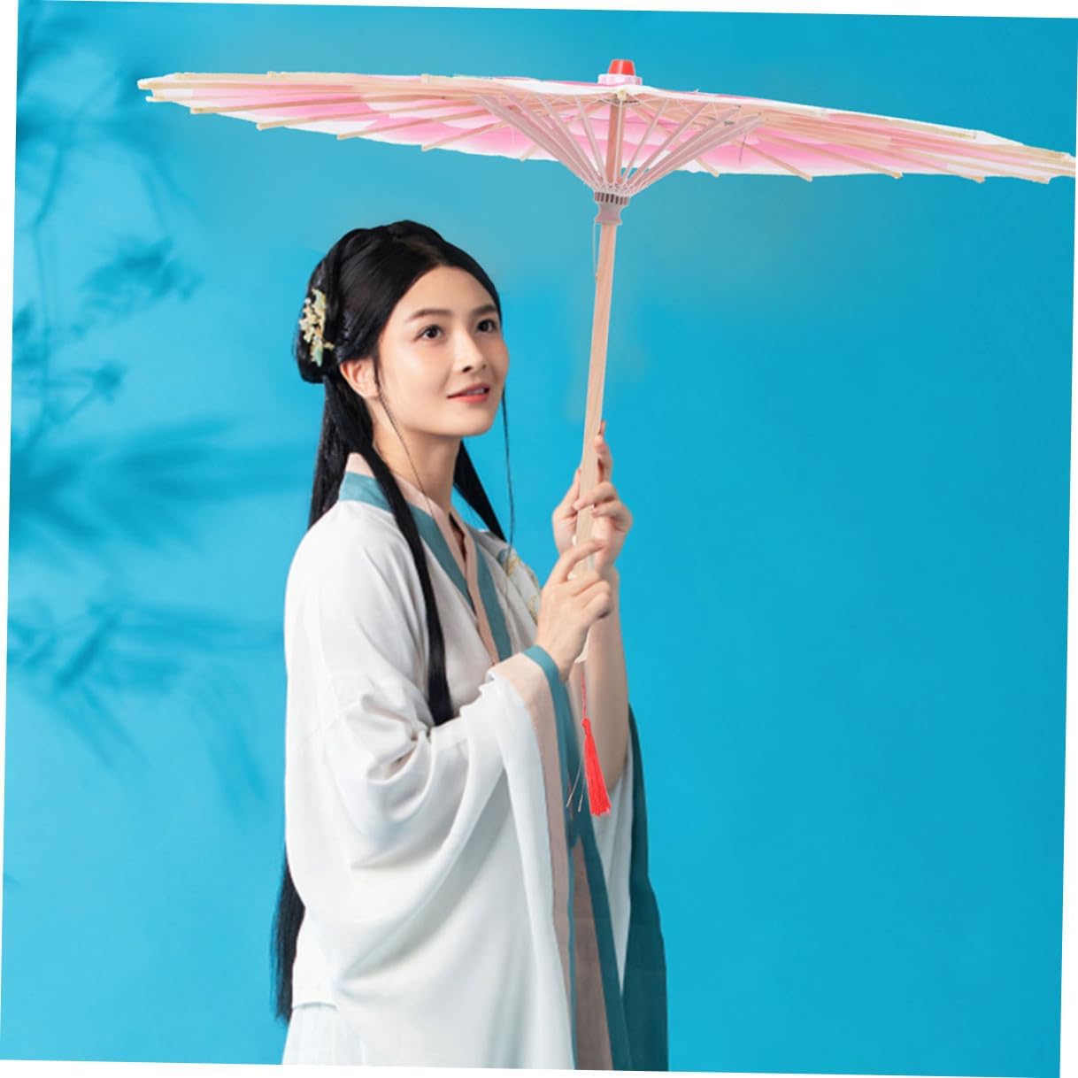 Handmade Chinese Style Peony Oil Paper Umbrella Vintage Cloth Parasol 82cm Diameter Decorative Cosplay Rainproof Travel Stick Umbrella