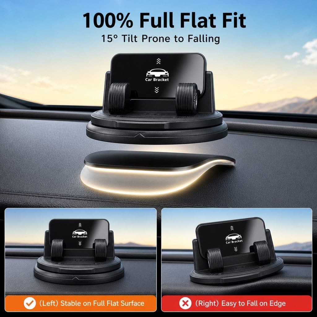 360° Rot. Car Phone Holder, One-Handed Dashboard Mount w/Adj. Spring Clip image 3