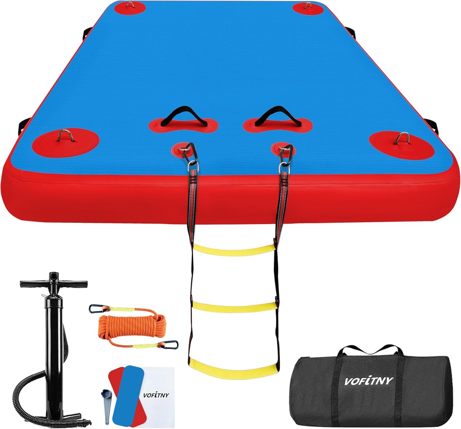 VOFiTNY Inflatable Floating Dock, Air Platform Multi-Person Swim Water Mat with Rope Ladder, None-Slip Surface for Pool Lake Beach