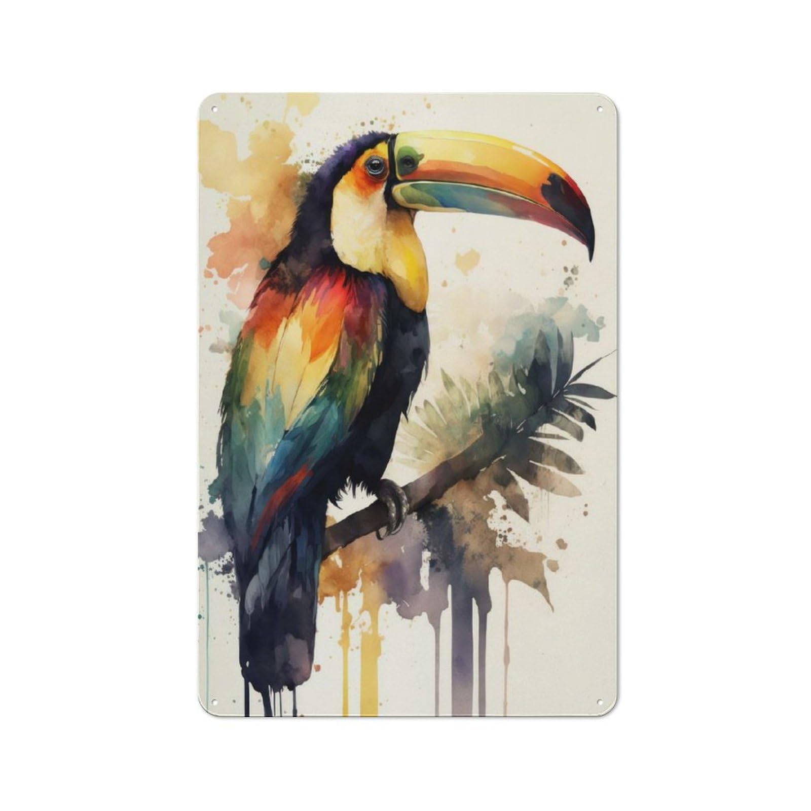 Junmoney Toucan Bird Watercolor Rustic Tin Sign 30X20cm Featuring For Bar Or Restaurant, Seasonal Metal Wall Decor For Autumn Interiors