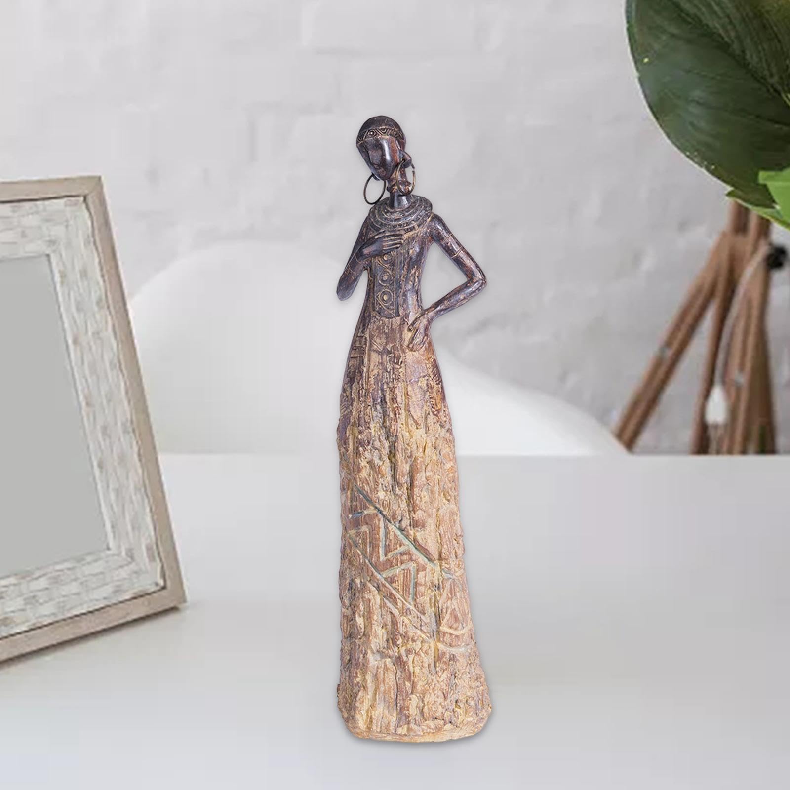 Affascinante Statua Femminile Tribale della Statuetta della Signora Africana in Resina per Libri da Tavolo, Tipo 7