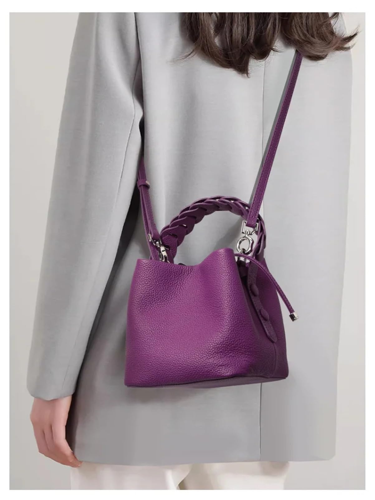 Elegante bolso de mano tipo cubo piel auténtica, versátil, for ir al trabajo, bandolera un solo hombro for mujer Para Viajes Compras Trabajo Citas