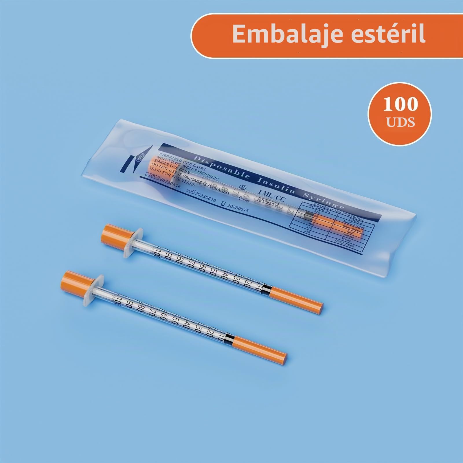100 unidades 1 ml tubo de plástico 30G 8 mm, jeringa graduada, sellada por separado para separación de líquidos, accesorios de laboratorio