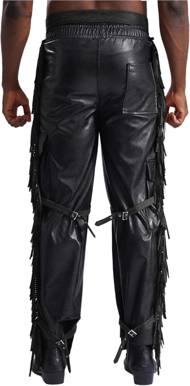 Freebily Mens Suede Fringe Cowboy Chaps Tassels Cowboy Western Pants Halloween Costume Outfits