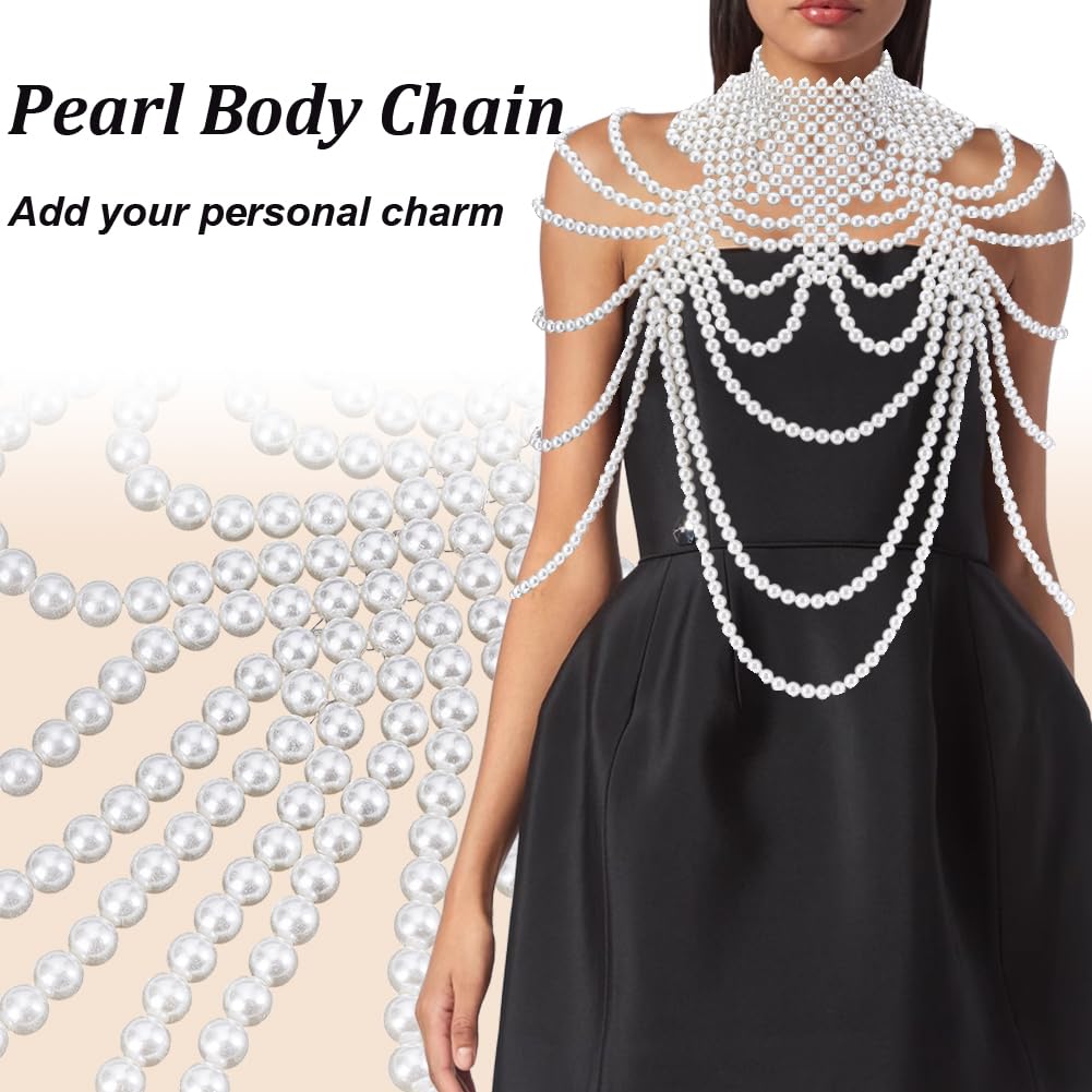 AHANDMAKER 1 chaîne de corps réglable en perles - Blanc - Collier de perles en plastique pour femme - Robe de mariée et décoration de costume - 352 mm