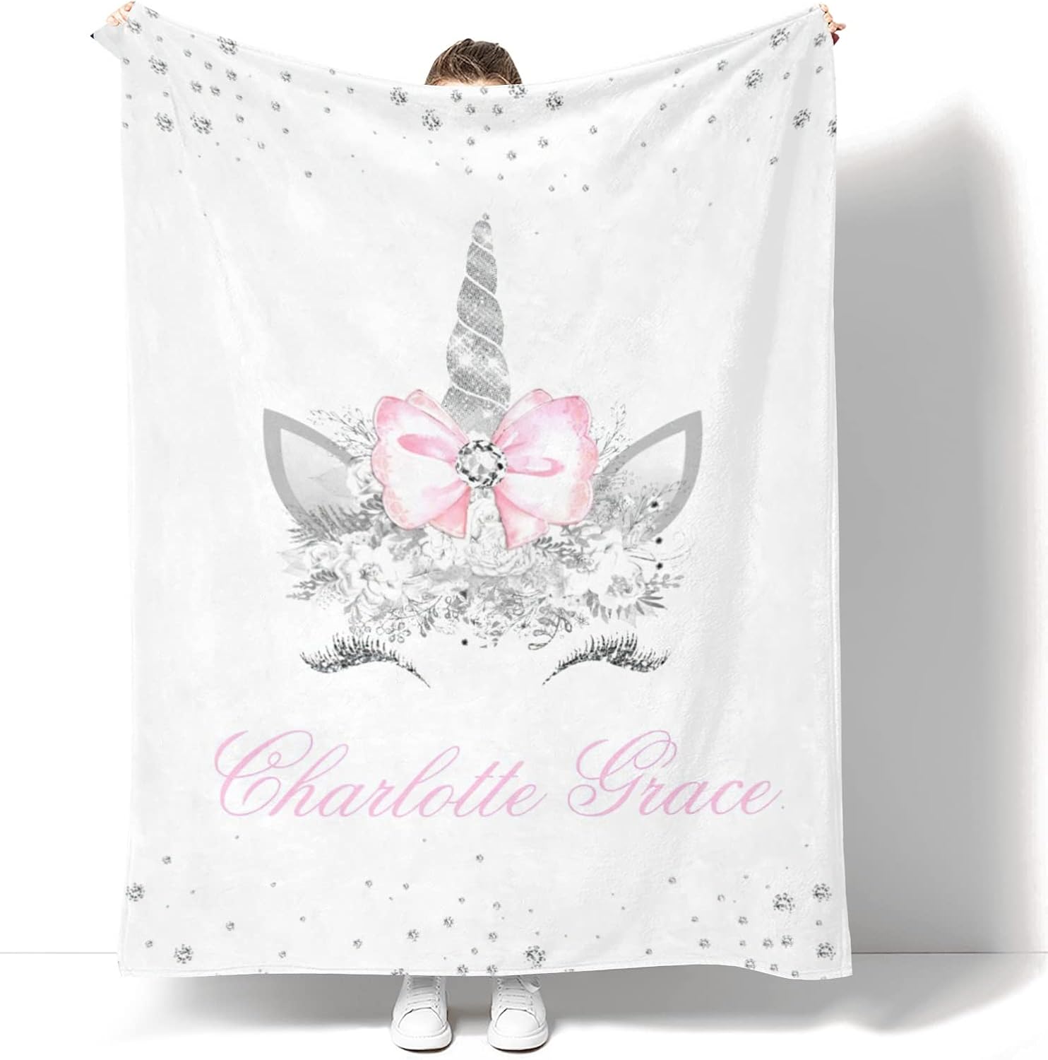 Personalized Floral Unicorn Blanket with Name Custom Baby Blanket for Girls Baby Girl Gifts Baby Items Newborn Essentials Soft Recieving Blankets - Floral Unicorn2 60x80in