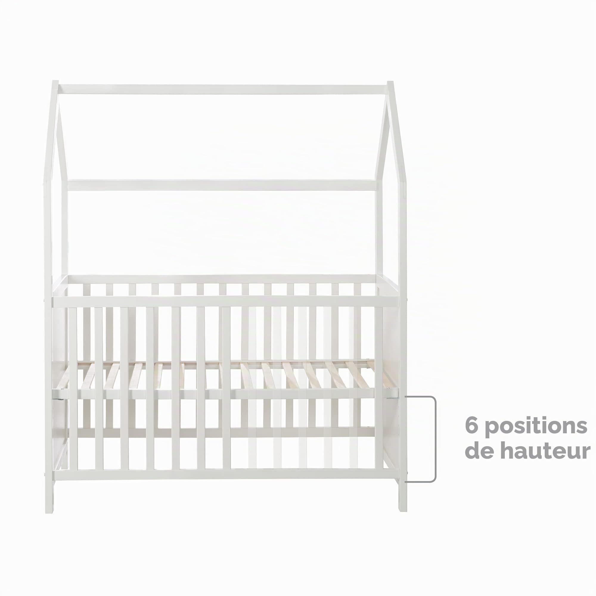 roba Lit Bébé Cabane Évolutif 60x120 - Lit Cododo Convertible en Canapé - Réglable en Hauteur - Blanc