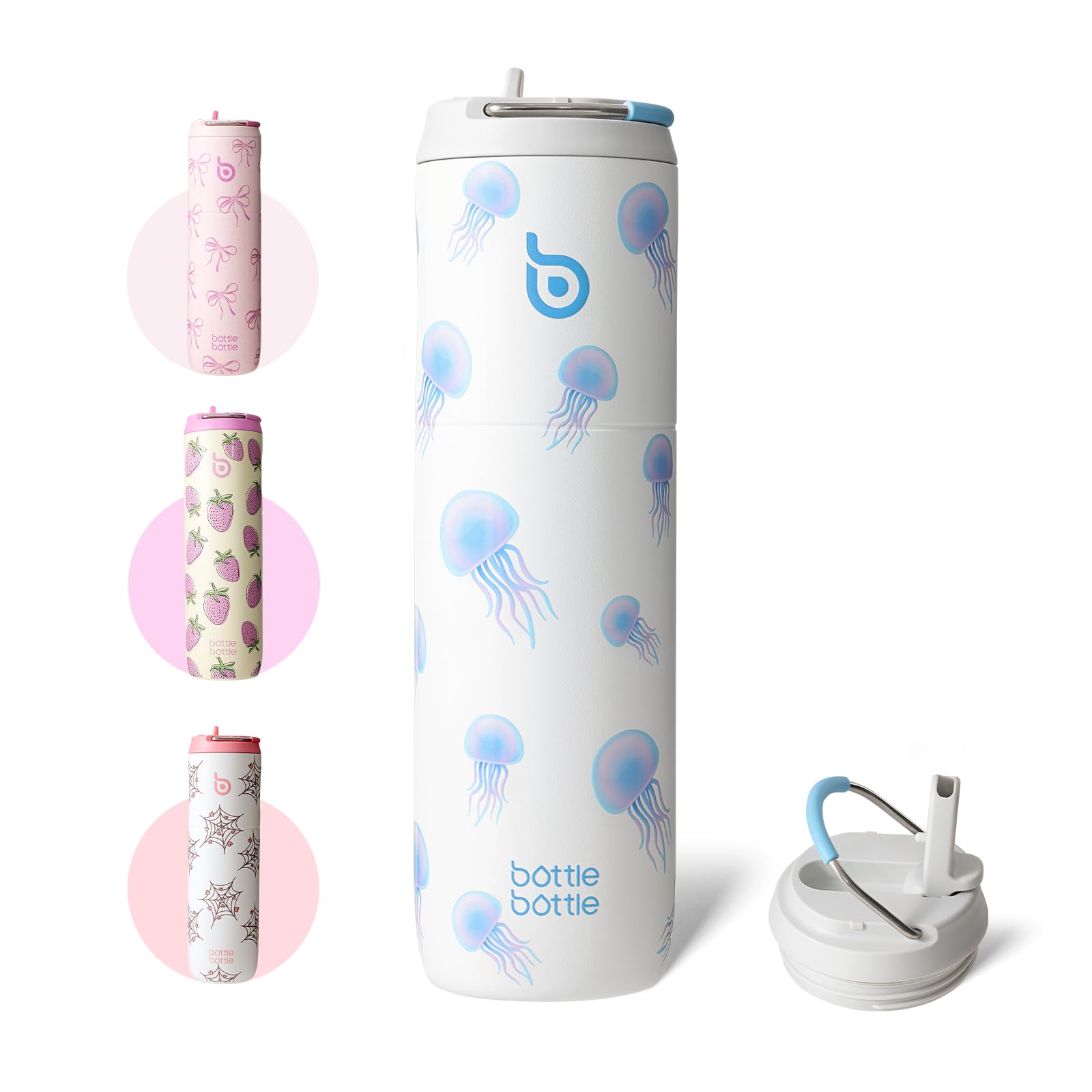 Bottle Bottle Stainless Steel Water Bottle 700ml with Straw and Lid Sports Insulated Metal Water Bottles with Handle(Stupid Jellyfish)