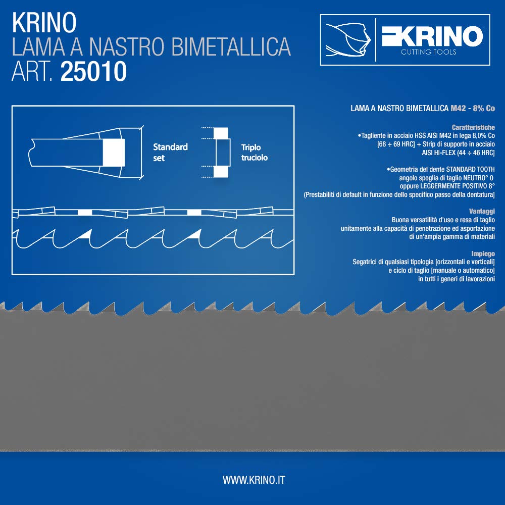 Krino 25010133503 BI Hoja de acero AISI M42 para sierra a banda, 1335 mm, 13 x 0.6 Z 8/12