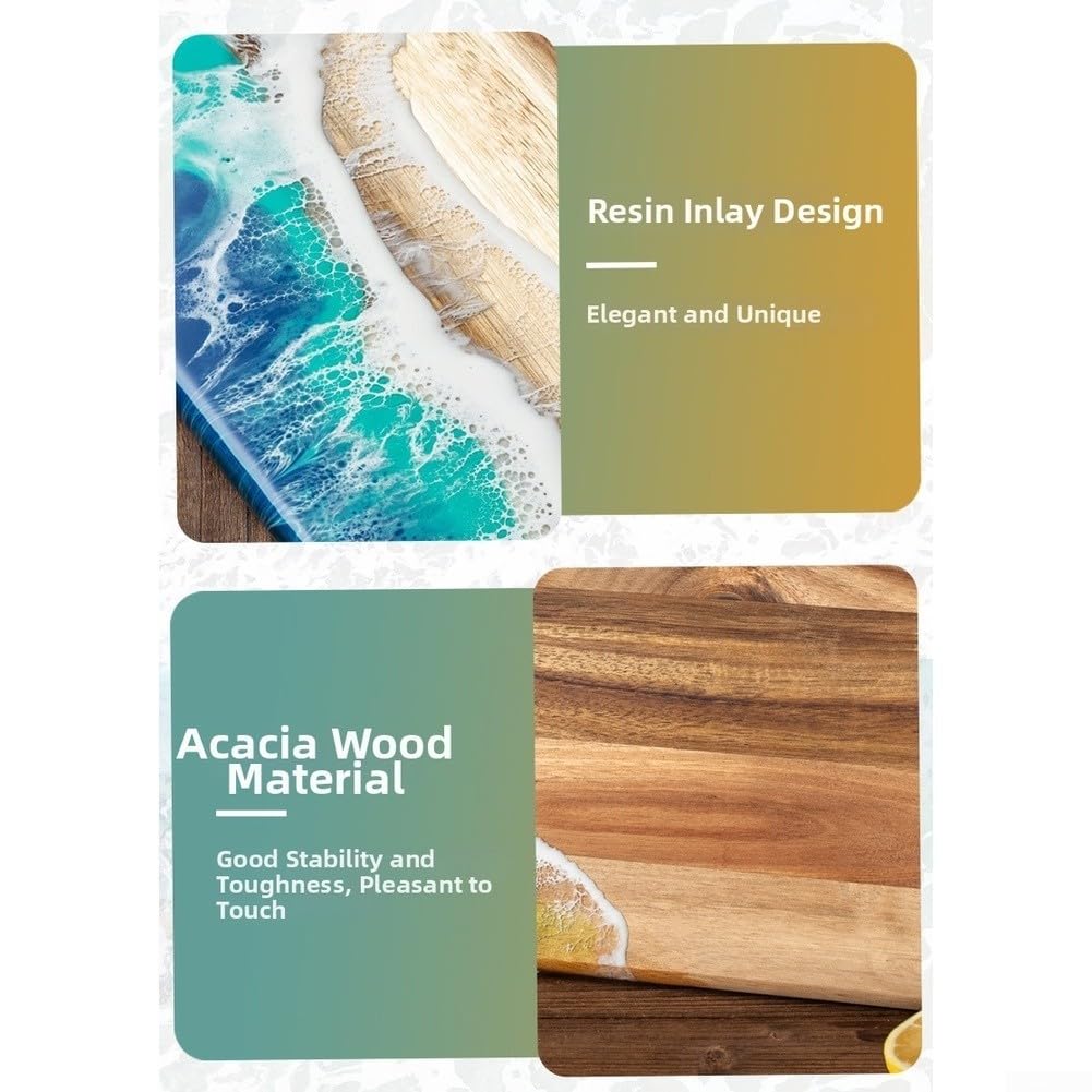Creative Wave Planche à découper en bois et résine avec base antidérapante pour la préparation des aliments de cuisine, servir, steak, pain, fromage, 45 x 23 cm