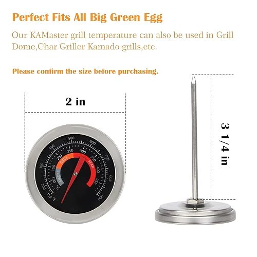 Miniatura 2 de KAMaster Medidor de temperatura de parrilla de barbacoa de 2 pulgadas para huevos verdes grandes, cuerpo impermeable de acero inoxidable, indicador