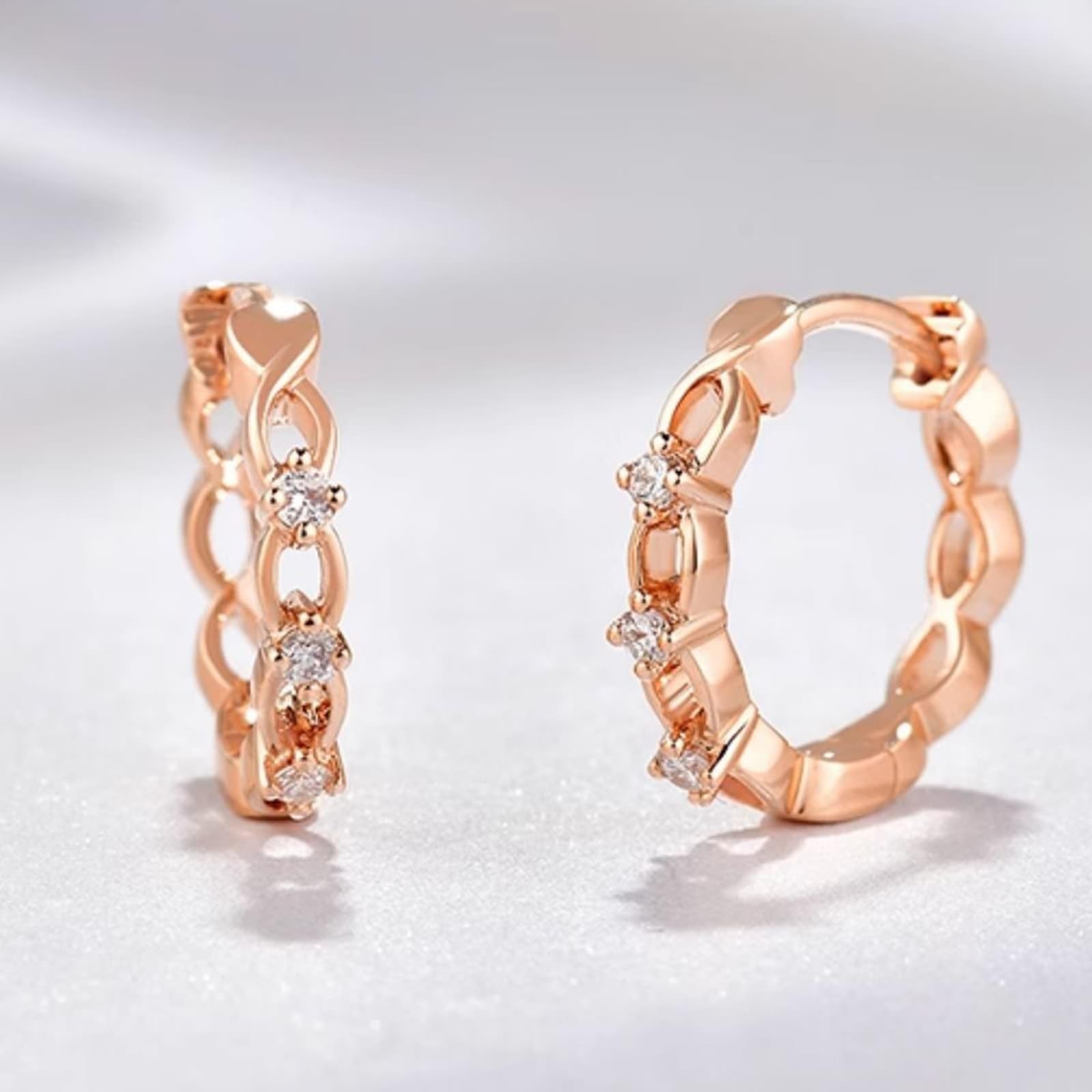 KnSam Różowe złoto 750 18 karatów Creole Hoop, 0,08 ct, diamentowe kolczyki klasyczne, szlif okrągły, biały, prawdziwa biżuteria, kolczyki na sztyfcie, bez niklu, 18 K różowe złoto