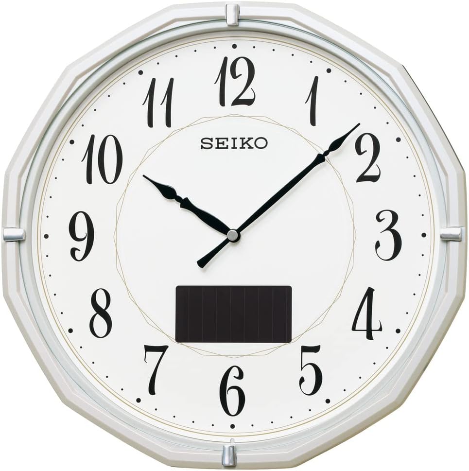 Seiko Clock SF244W Wall Clock, Radio, Analog, Solar, Hybrid Solar, White Pearl Metallic, 12.0 x 12.0 x 1.9 inches (305 x 305 x 47 mm)