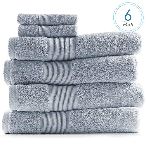 Image of Hearth & Harbor Bath Towels for Bathroom - 100% Ring Spun Cotton Luxury Bathroom Towels - Ultra Soft & Highly Absorbent, Bath Towels Set of 6 - Ice Blue