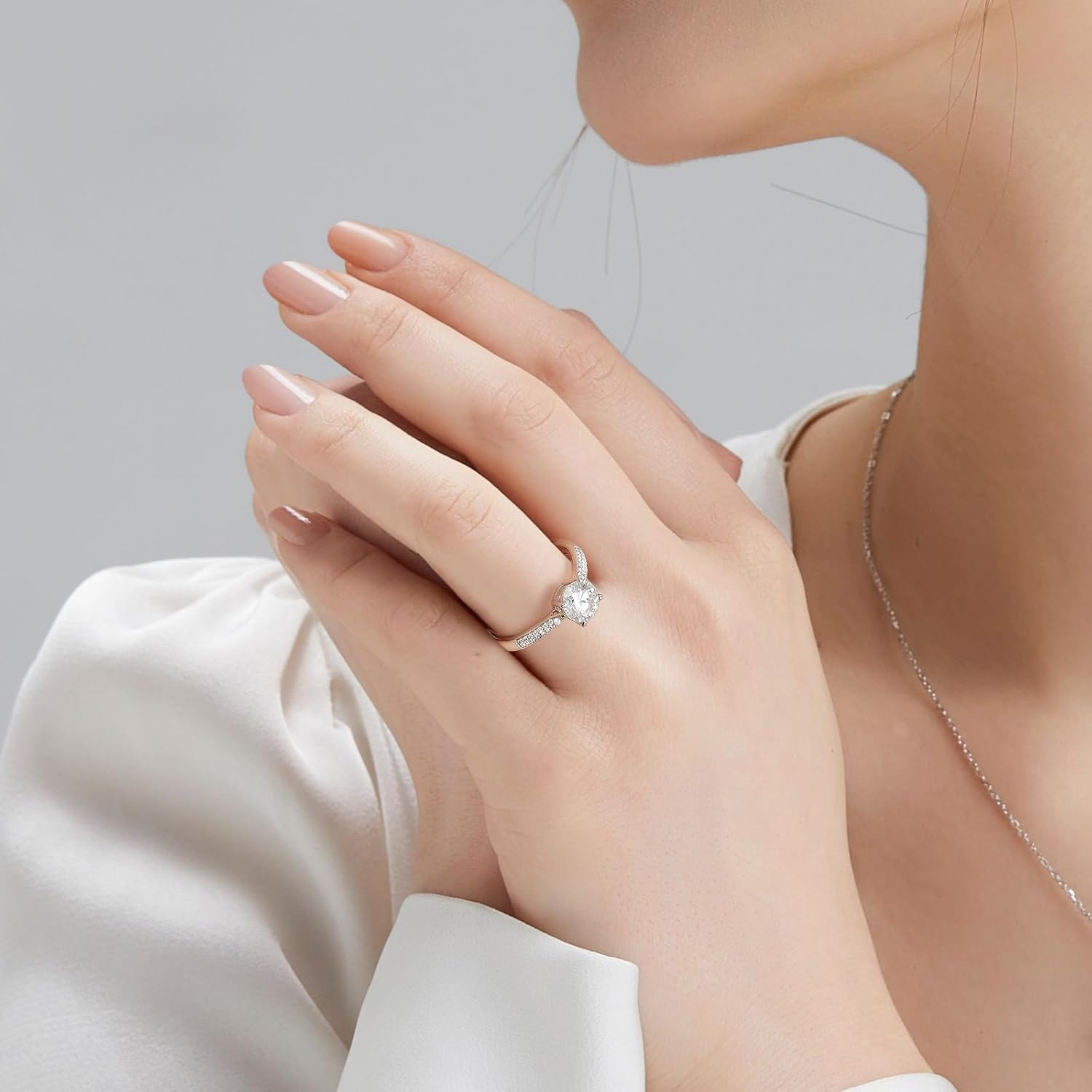 KRKC&CO Moissanite Rings for Women, 1 CT Lab Created Engagement Solitaire Rings, D Color VVS1 Clarity, White Gold Plated S925 Sterling Silver, Promise