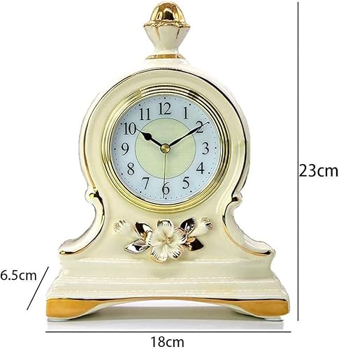Wcxixo Reloj de mesa silencioso, reloj de escritorio con repisa, reloj antiguo de cerámica decorativa para el hogar, adornos retro para habitación,
