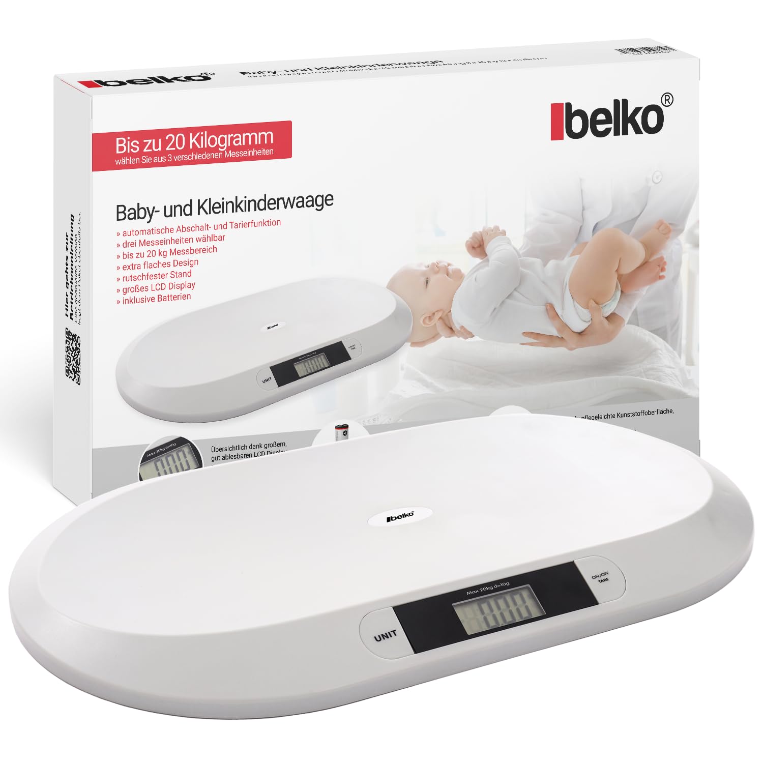 Belko® Báscula digital plana para bebés, hasta 20 kg, báscula de lactancia, báscula para animales y niños