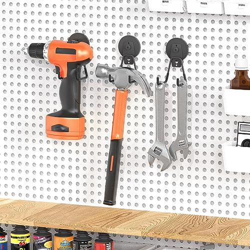 Homde 3 Packs Strong Magnetic Hooks Heavy Duty Garage Hooks Double Hooks Design, Industrial Hooks for Hanging, Utility Magnetic Hanger for Toolbox, Hammer, Garden Tools, Drills, Black