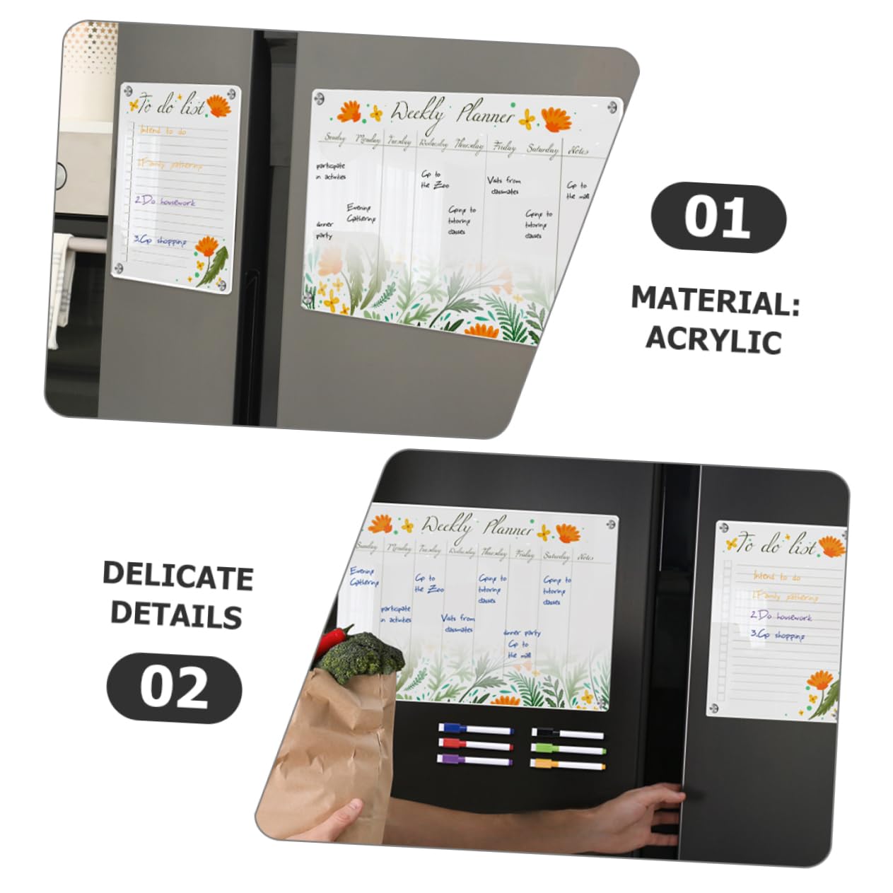 Homoyoyo Lavagna Magnetica Acrilica Cancellabile a Secco Per Frigorifero Set 8 Pezzi A3 A4 Trasparente, Calendario Settimanale Planner Per Organizzazione Casa Ufficio