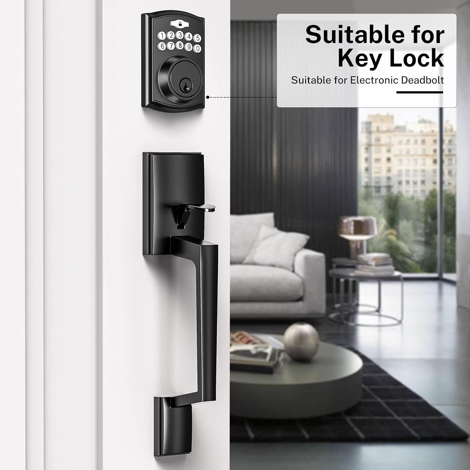 Brightify Front Door Handle, Single Cylinder Exterior Door Entry Handle with Door Lever, Entry Door Lock Handle Set, Reversible for Left & Right Hand Door, Matte Black (Modern, Matte Black)