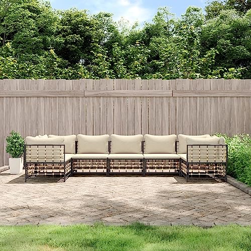 Table Et Chaise en Rotin,Patio Furniture,Salon De Jardin Textilene,Salon de Jardin 7 pcs avec Coussins Anthracite résine tressée