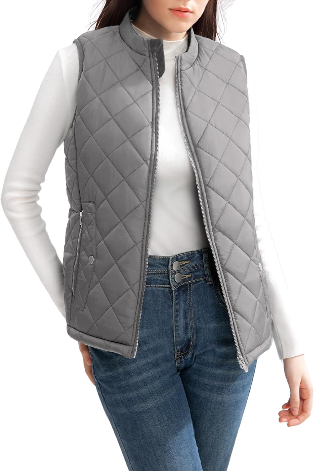 Women's Vest, Quilted Puffer Water-Resistant Zip With Pockets