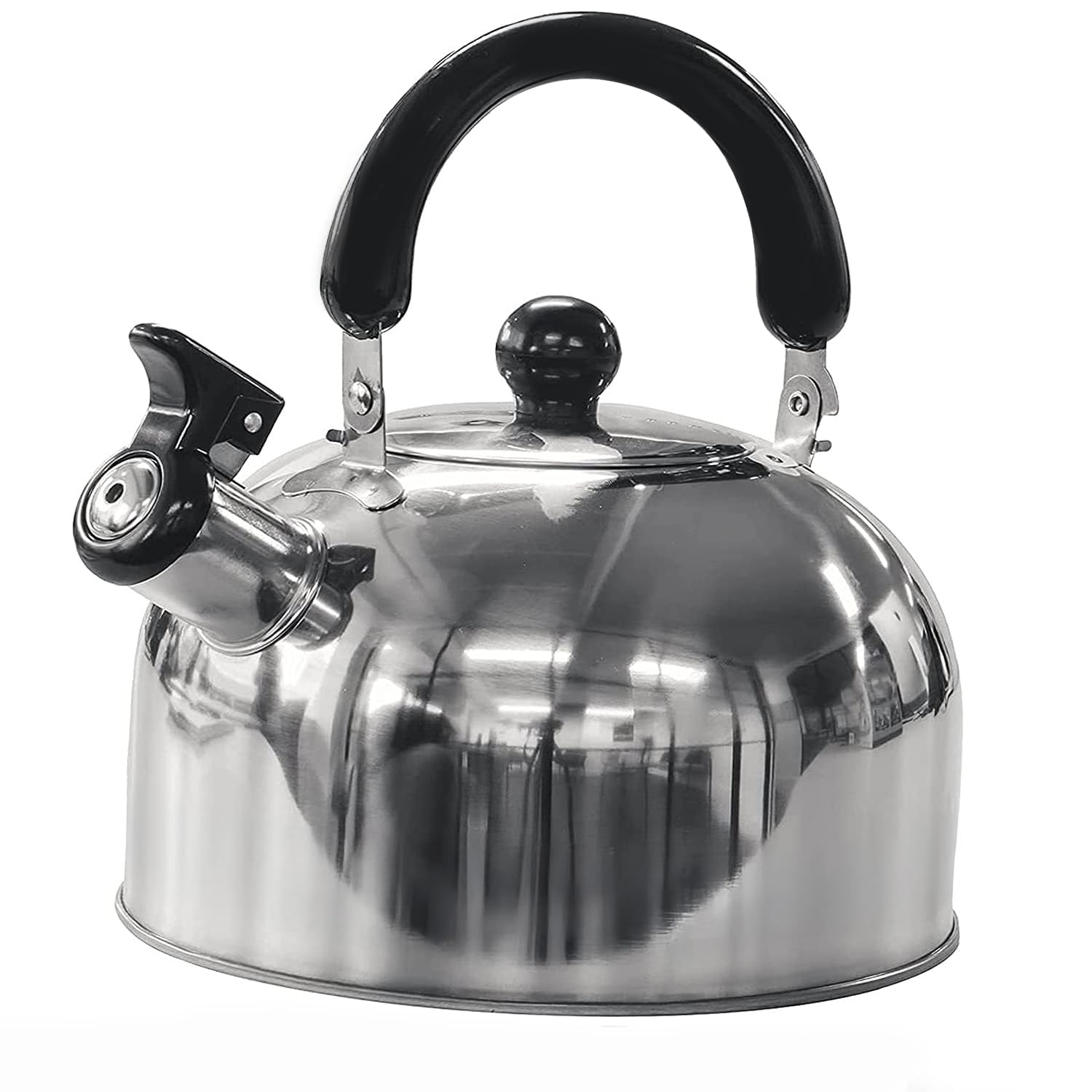 Green Haven 2L Camping Whistling Kettle - Portable Stainless Steel Travel Teapot - Camping Kettle for Gas Stove, Electric Stove & Campfire - Fast Boil & Folding Handle Kettle