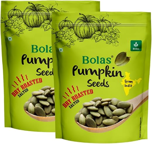 Bolas Roasted &amp; Salted Pumpkin Seeds 400g (200g x 2) | Kaddu ke Beej | Rich in Protein, Magnesium &amp; Zinc | Gluten Free | C...